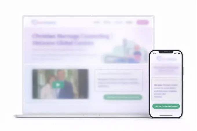 The coaching programme funnel shown on a laptop and a phone.
